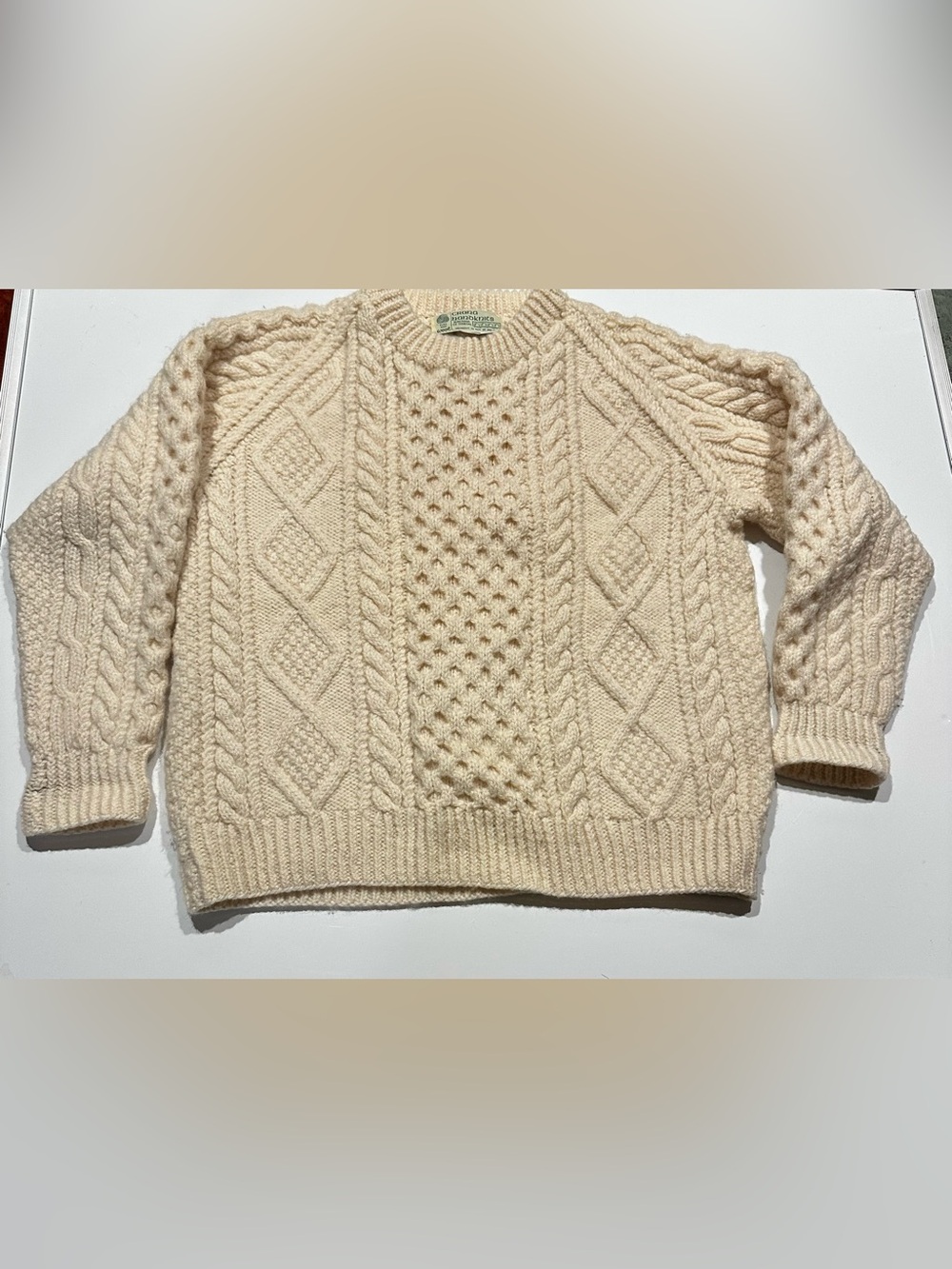 Men's Cable-Knit Crewneck Sweater in Cream